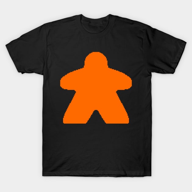 Orange Pixelated Meeple T-Shirt by pookiemccool